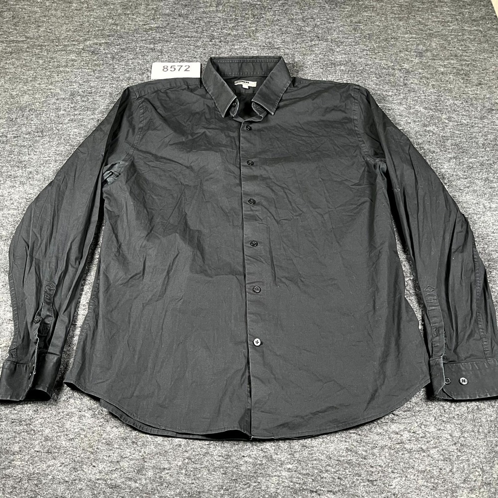 Express 1MX‎ Dress Shirt Mens 17.5 Black Cotton Stretch Fitted Formal Business
